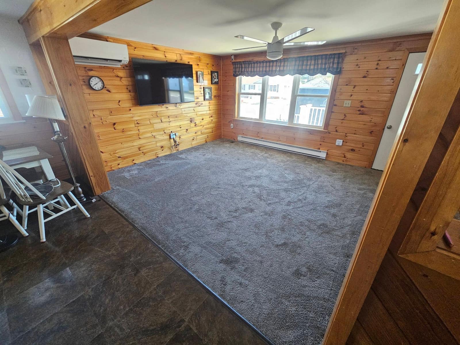 Carpet to new plank flooring — before